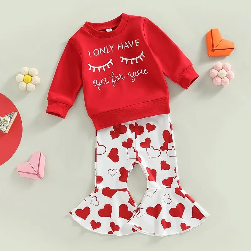 Valentine's Day Children's Clothing 2-Piece Alphabet Long Sleeve Sweatshirt T-shirt Love Bell Pants Set