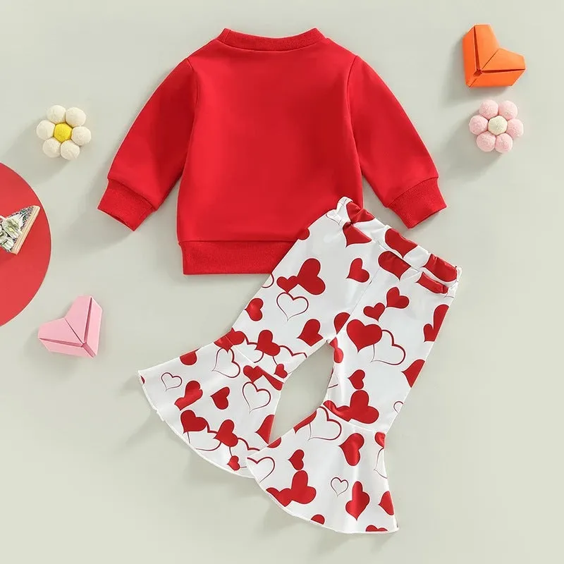 Valentine's Day Children's Clothing 2-Piece Alphabet Long Sleeve Sweatshirt T-shirt Love Bell Pants Set