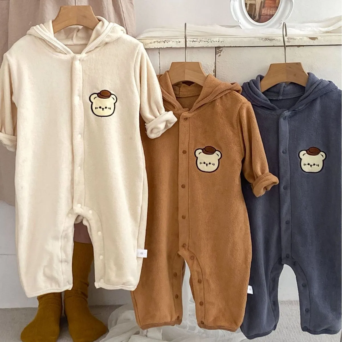 Baby Girls Boys Solid Color Cartoon Jumpsuits Wholesale 23101974