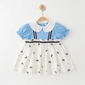 Baby Girls Color-blocking Cartoon Print Dresses