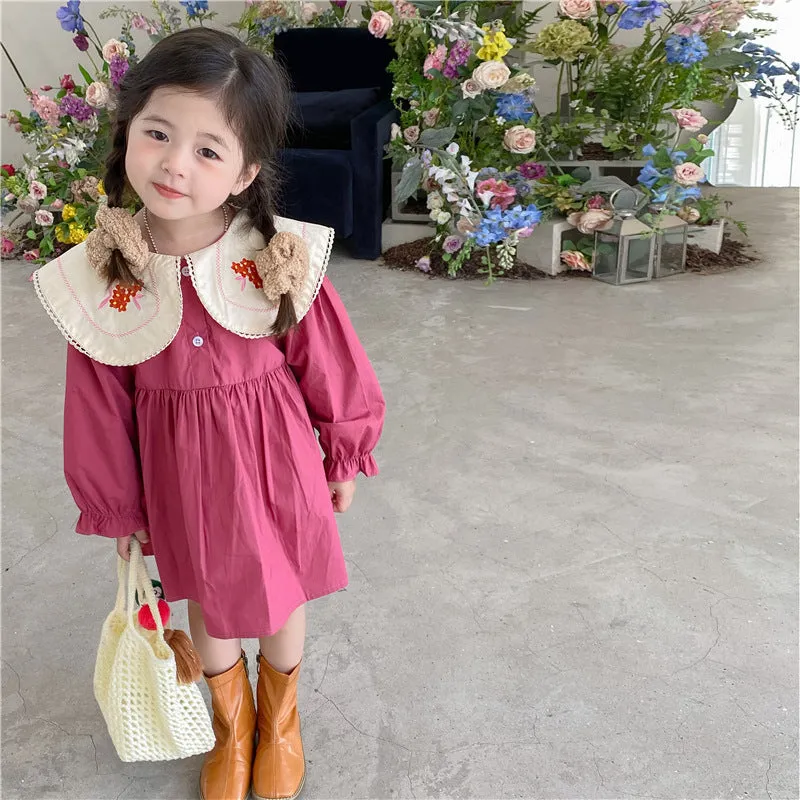 Baby Kid Girls Color-blocking Flower Embroidered Dresses