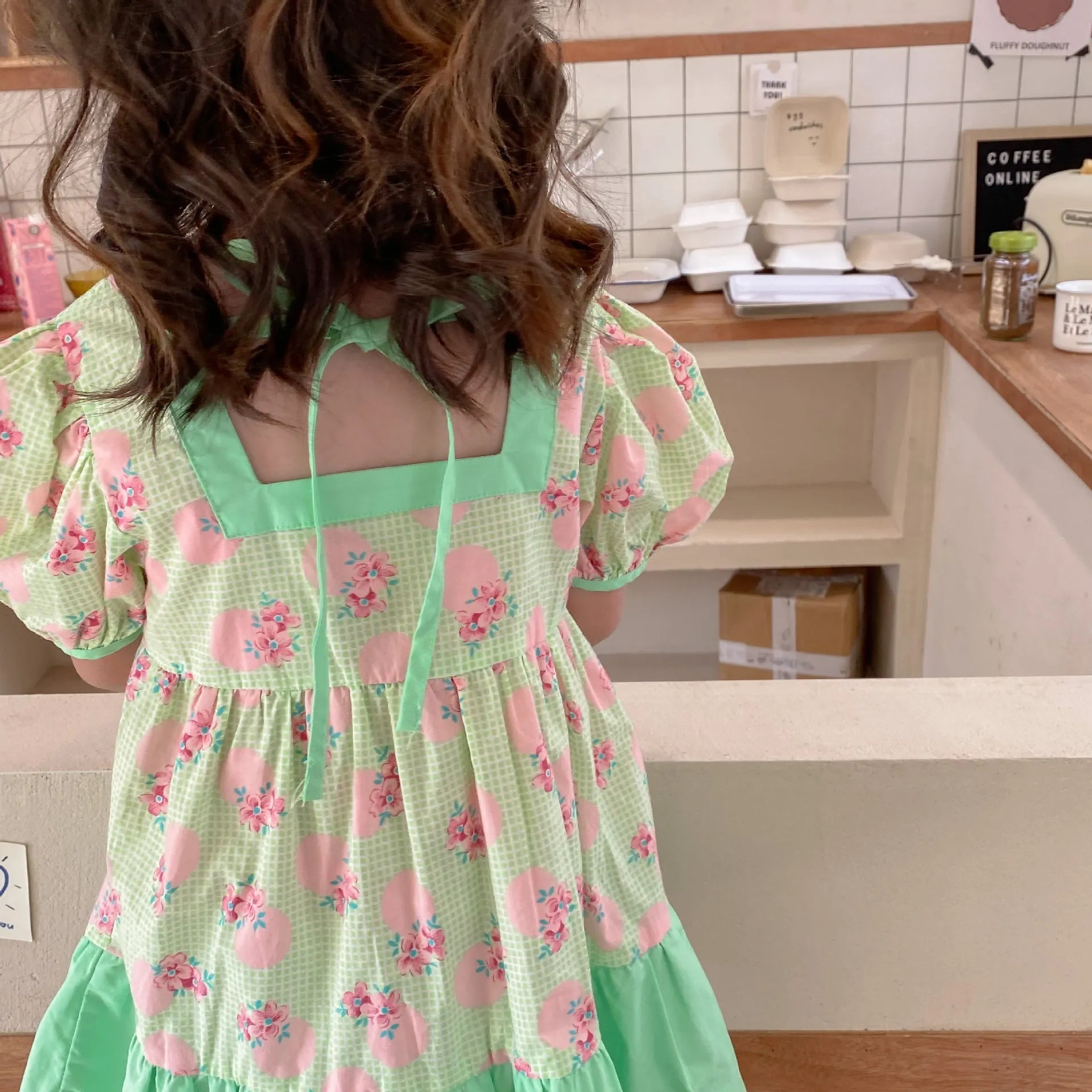 Baby Kid Girls Color-blocking Flower Print Dresses