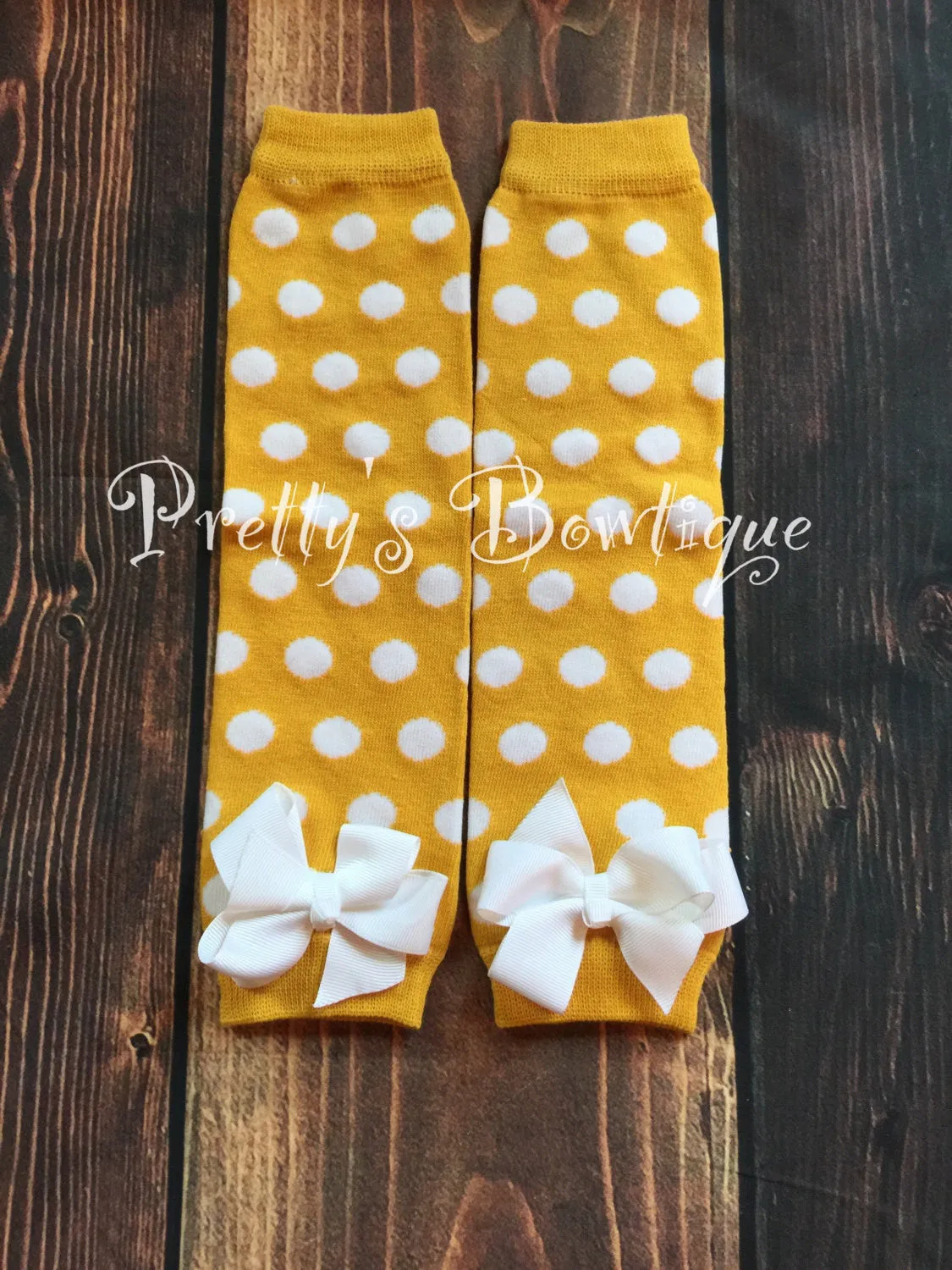 Baby Leg Warmers for Babies and Toddlers in Yellow and White Polka Dots