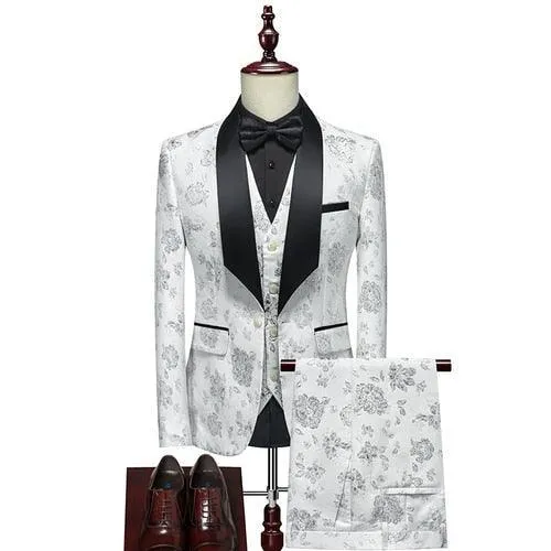 Three Piece Floral Tuxedo Suit