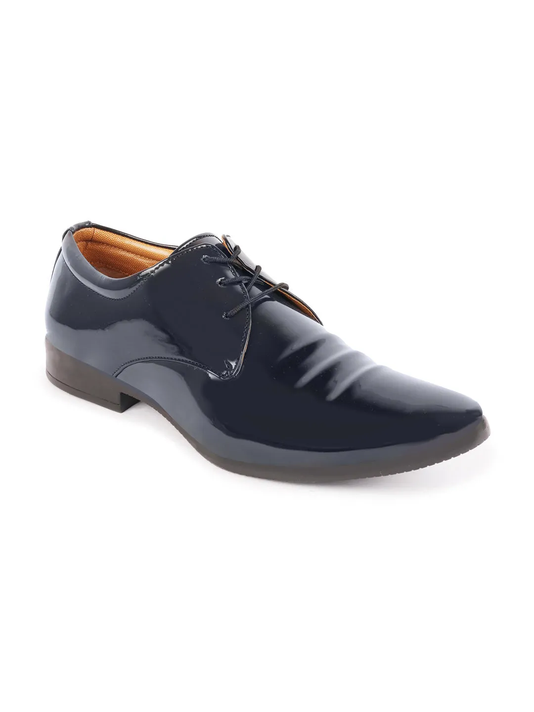 Men Blue Patent Leather Party Lace Up Stylish Fashion Comfort Lightweight Shoes