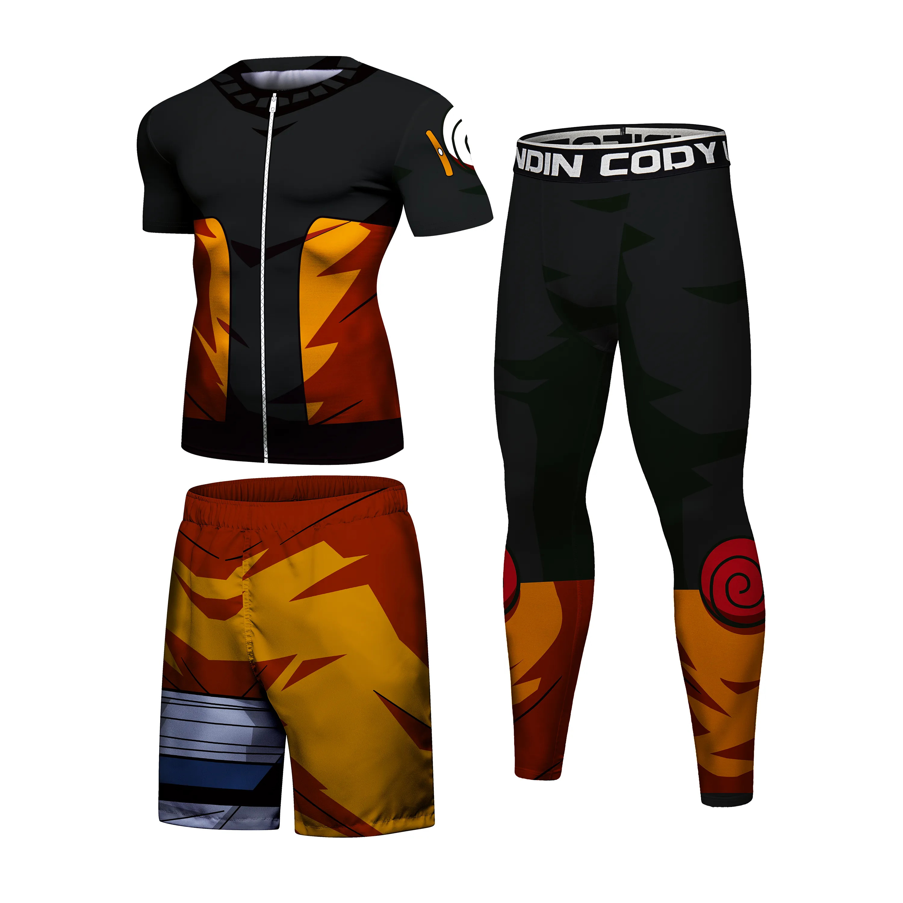 Naruto Elite Three Piece Short Sleeve Compression Rash Guard Set