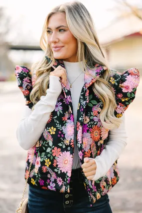 Be True To You Black Floral Vest