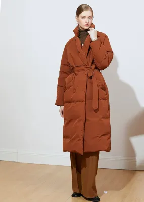 Beata Caramel Belted Puffer Down Coat