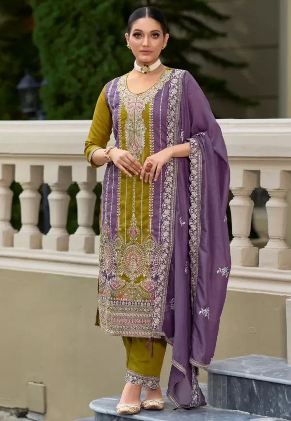 Beautiful Multicolor Straight Fit Salwar Suit With Premium Silk & Embroidered