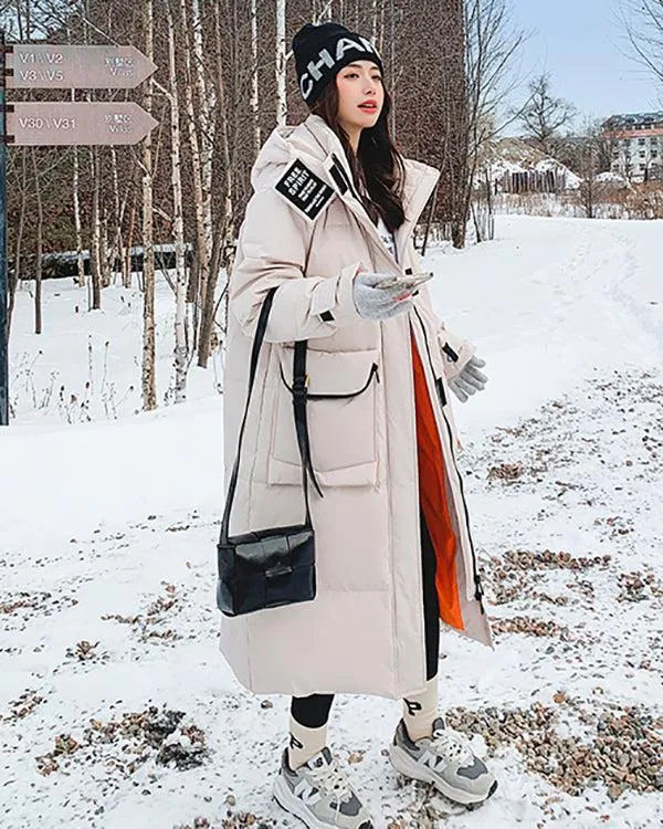 Gloria White Hooded Long Warm Down Puffer Parka