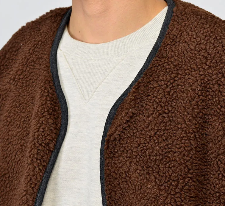 Brown Shearling Vests Mens Winter Outerwear Cozy Waistcoats Casual