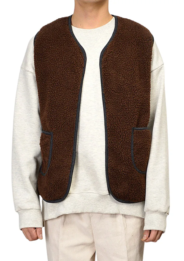 Brown Shearling Vests Mens Winter Outerwear Cozy Waistcoats Casual