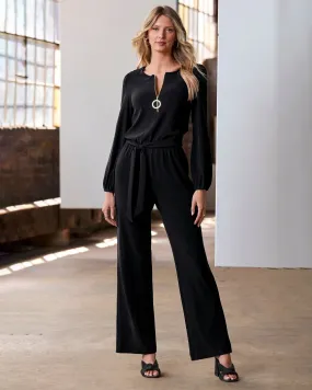 Beyond Travel Long Sleeve Zip Front Jumpsuit Jet Black