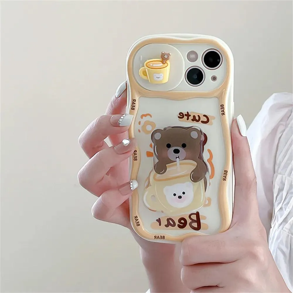 Cute Korean 3D Milk Tea Cartoon Phone Case for iPhone 11, 12, 13, 14, and 15 Pro Max