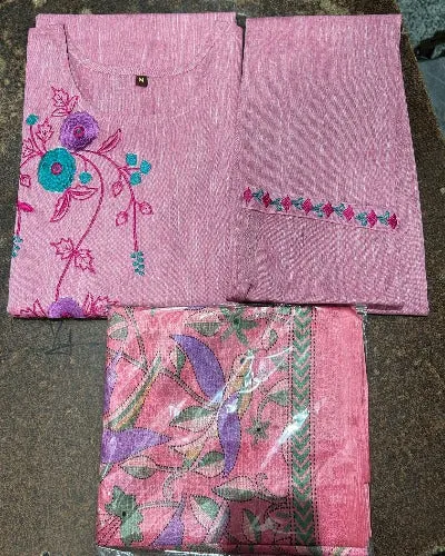 Pink Cotton Salwar Suit Set With Art Silk Dupatta