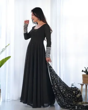 Black Pure Soft Georgette Sequence & Zari Work Anarkali Suit Set