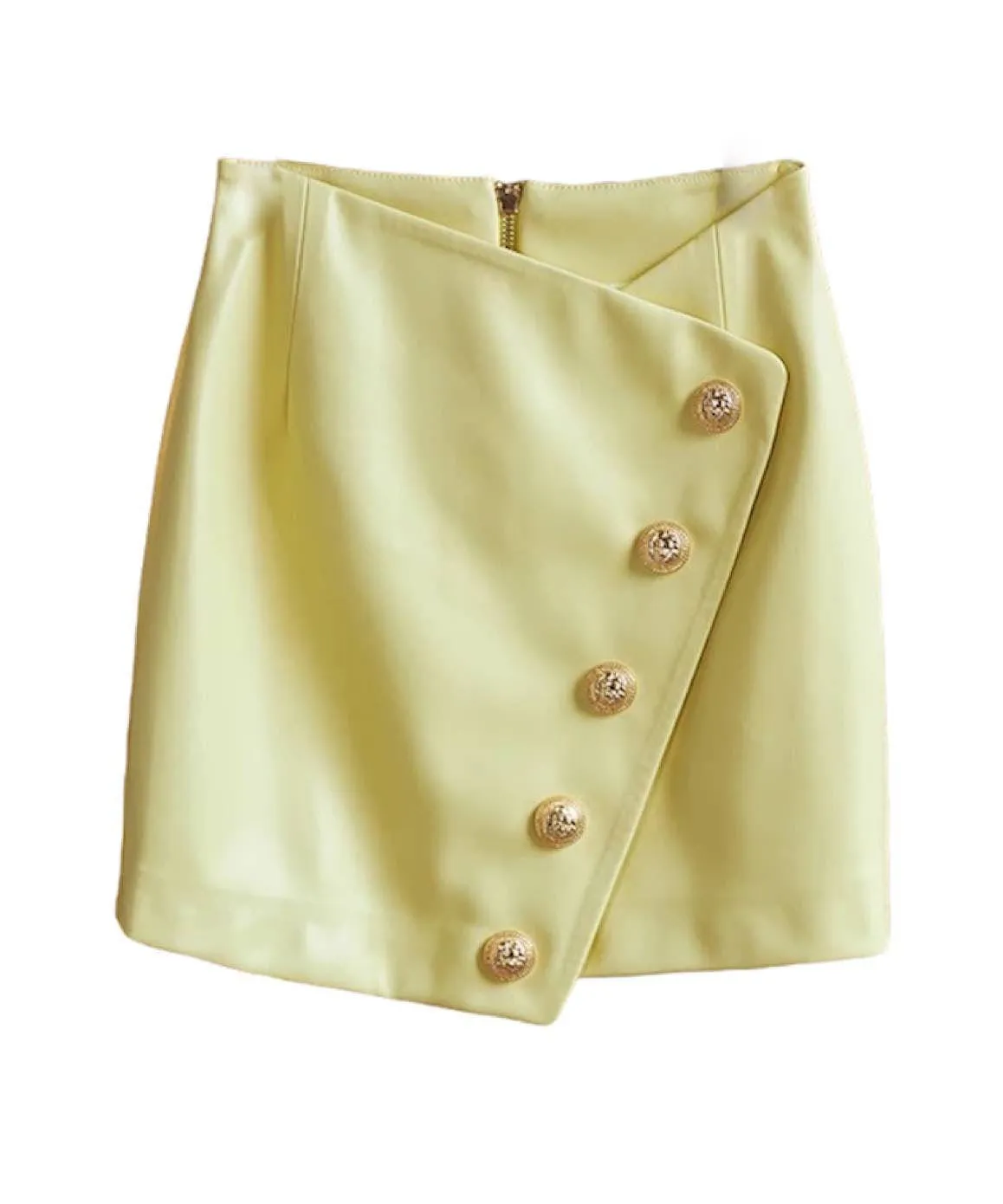 PU Leather Gold Button Mini Skirt In Black