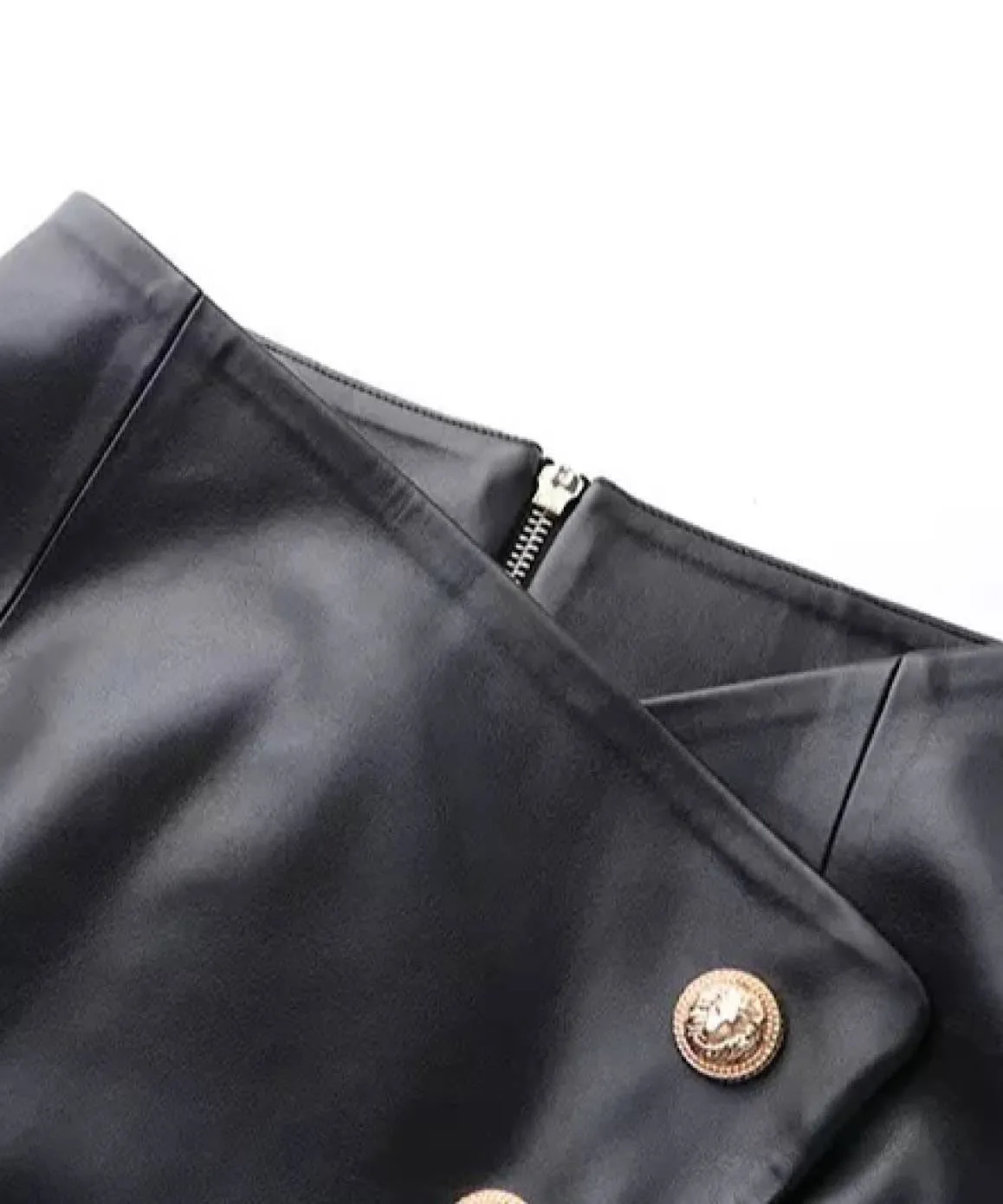 PU Leather Gold Button Mini Skirt In Black