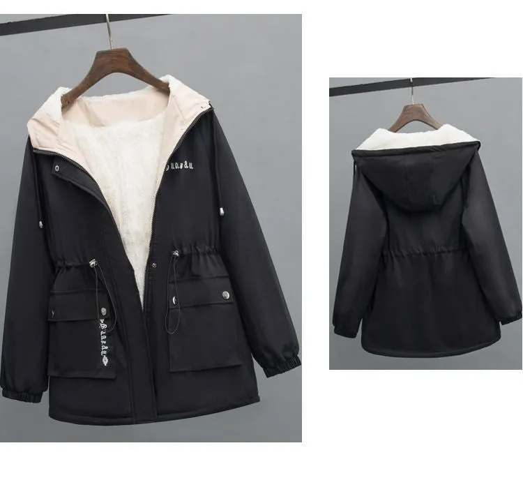 New Women Jackets Zipper Pockets Casual Long Sleeves Coats Winter Hooded Jacket XL B-41495