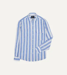 Blue and White Broad Stripe Linen Spread Collar Shirt