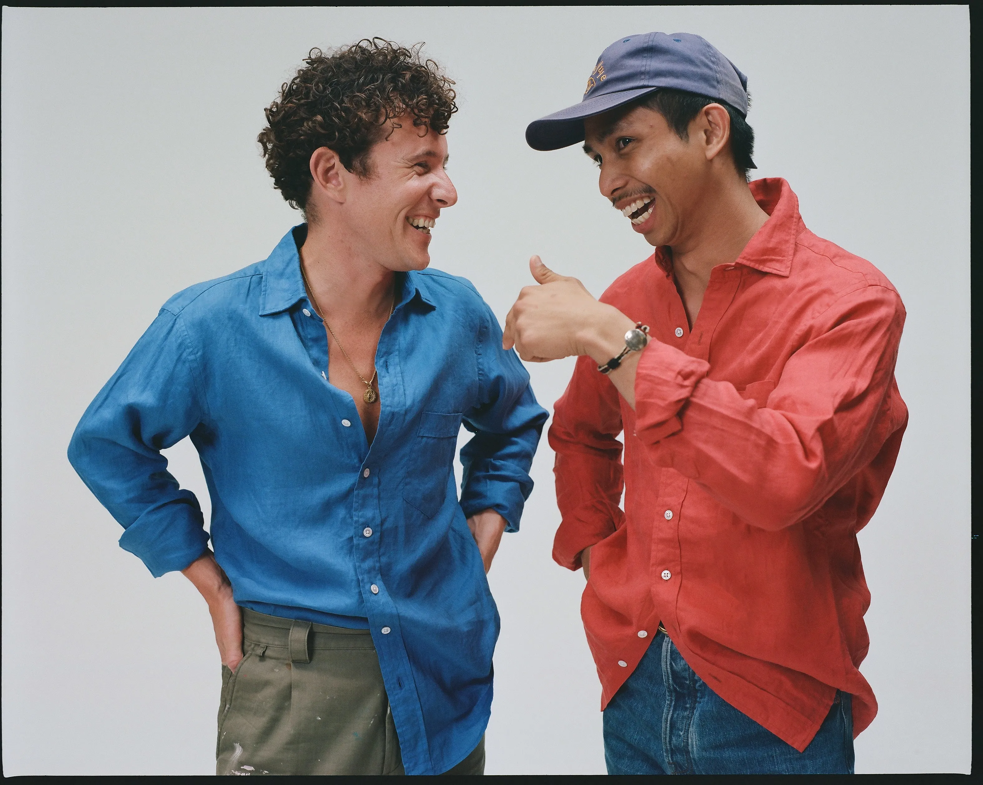 Red Linen Spread Collar Shirt