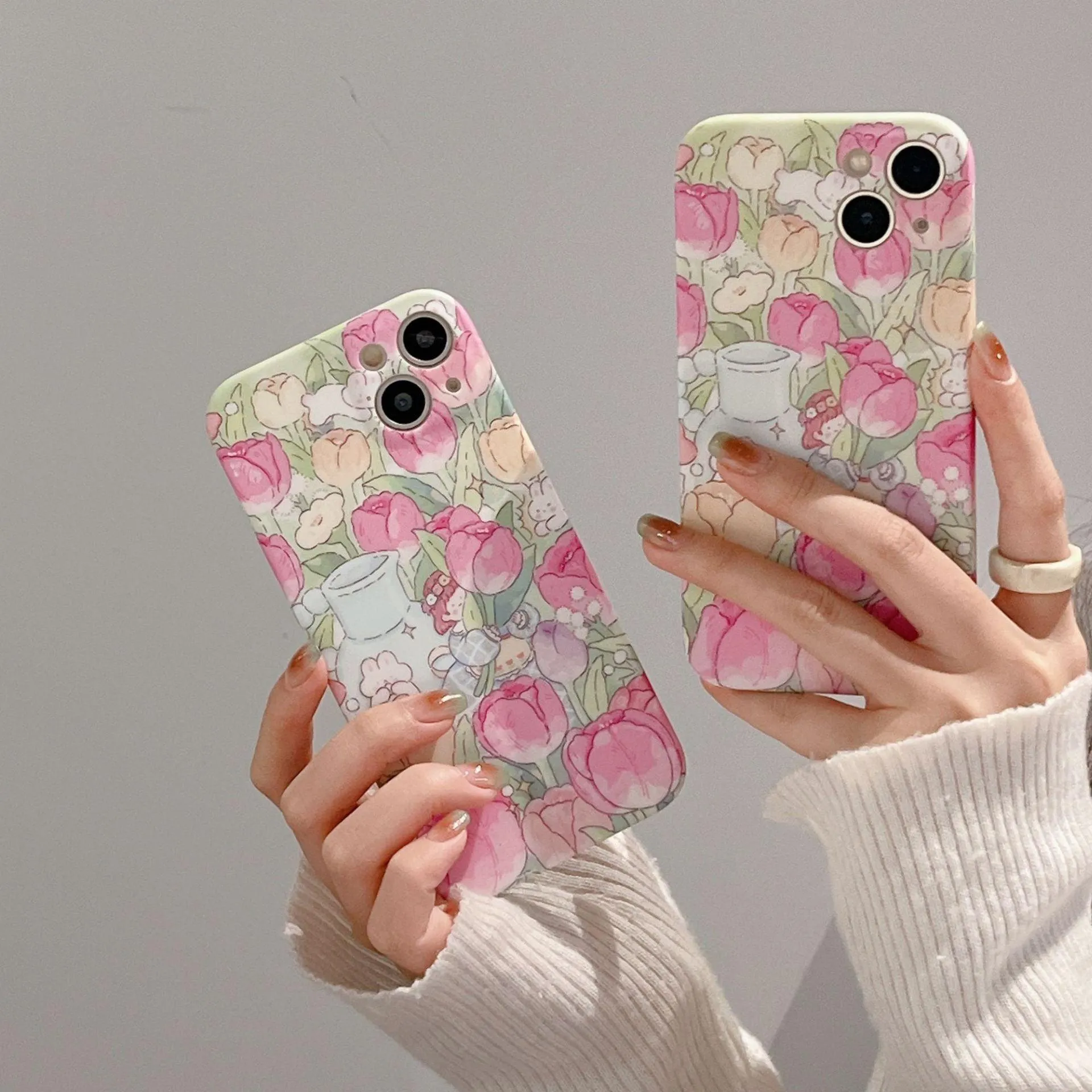 Tulip Garden Flowers Cute Phone Case - For iPhone 14, 13, 12, 11 Pro Max Cover