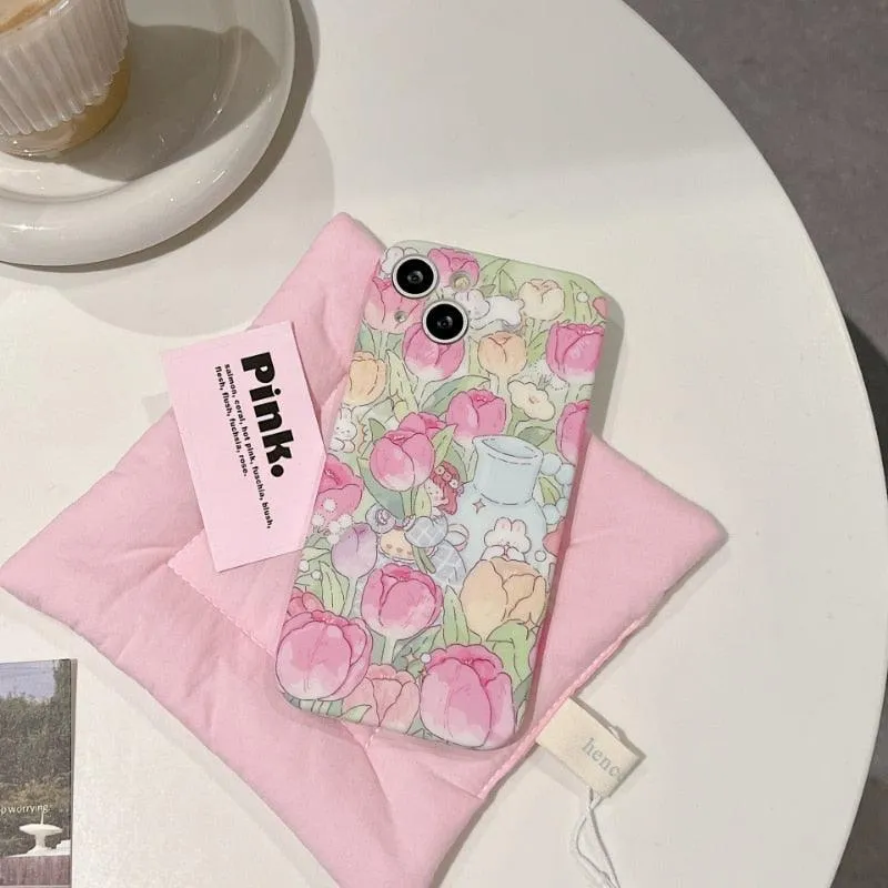 Tulip Garden Flowers Cute Phone Case - For iPhone 14, 13, 12, 11 Pro Max Cover