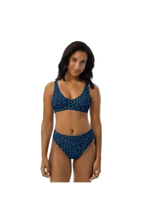 Blue Leopard Print Recycled high-waisted bikini