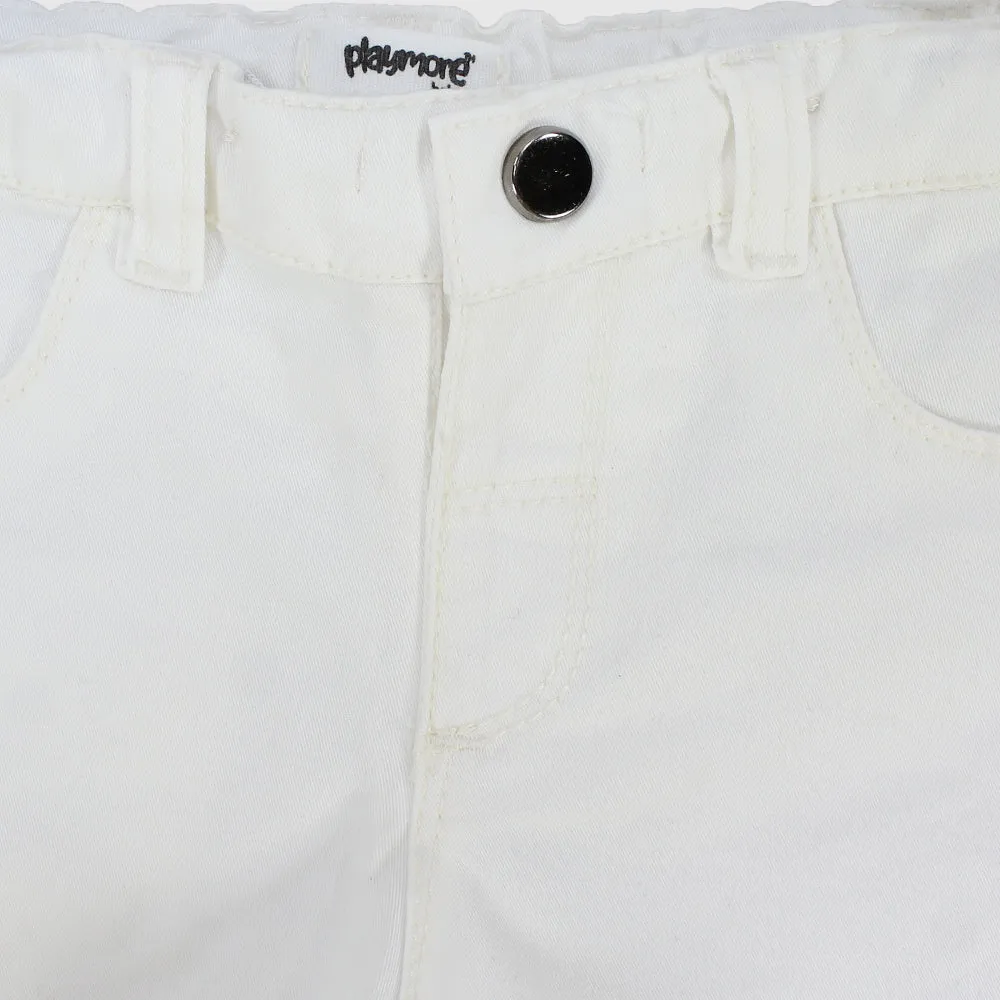 Unisex White Gabardine Shorts