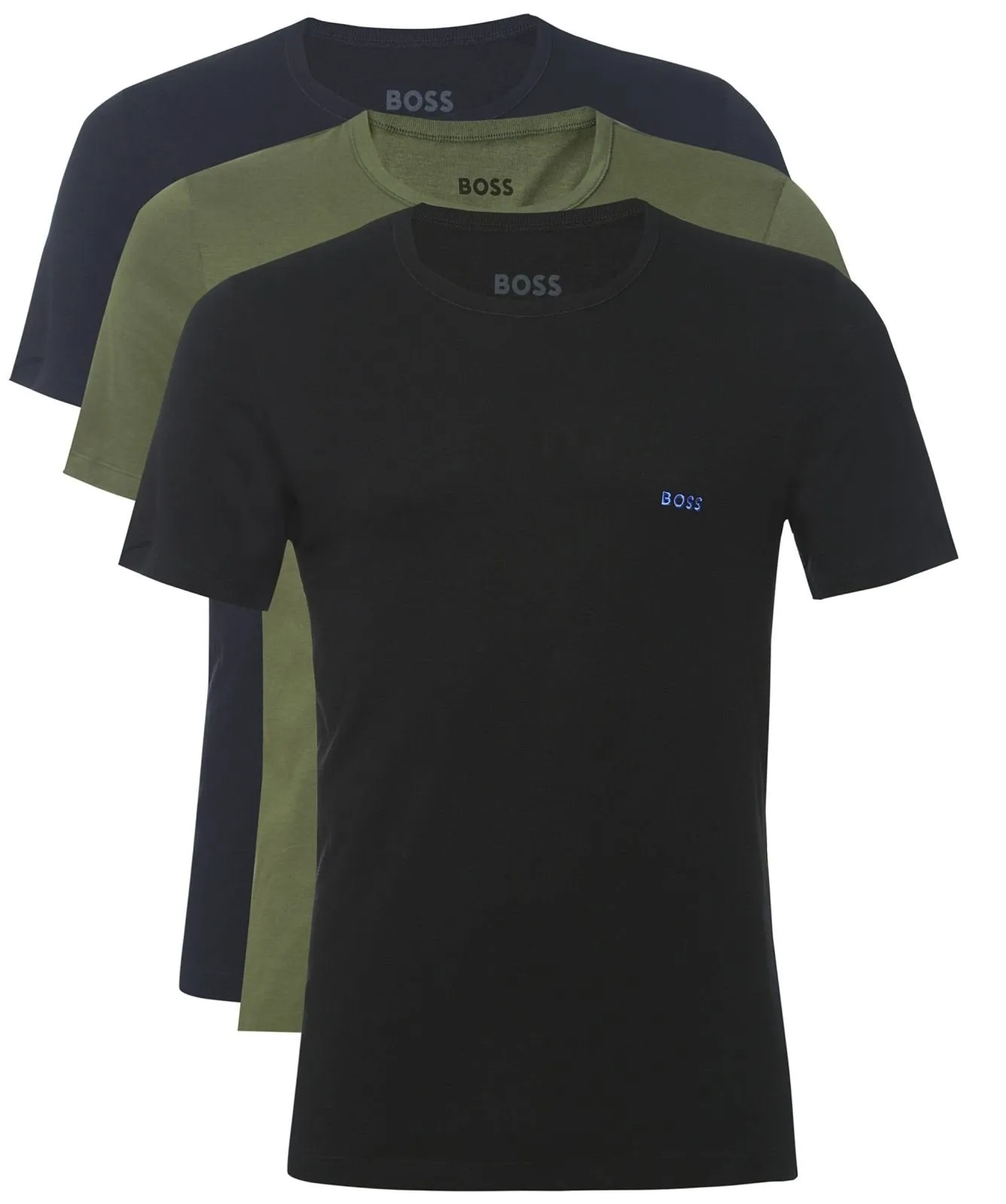 BOSS Set of 3 Navy/Khaki/Black Embroidered Logo Classic Crew Neck T-shirts UK S