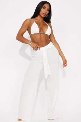 Breezy Paradise Linen Tie Waist Cover Up Pants - White