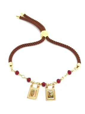 Brown Scapular Adjustable Bracelet Our Lady of Guadalupe and Saint Michael Archangel Medal