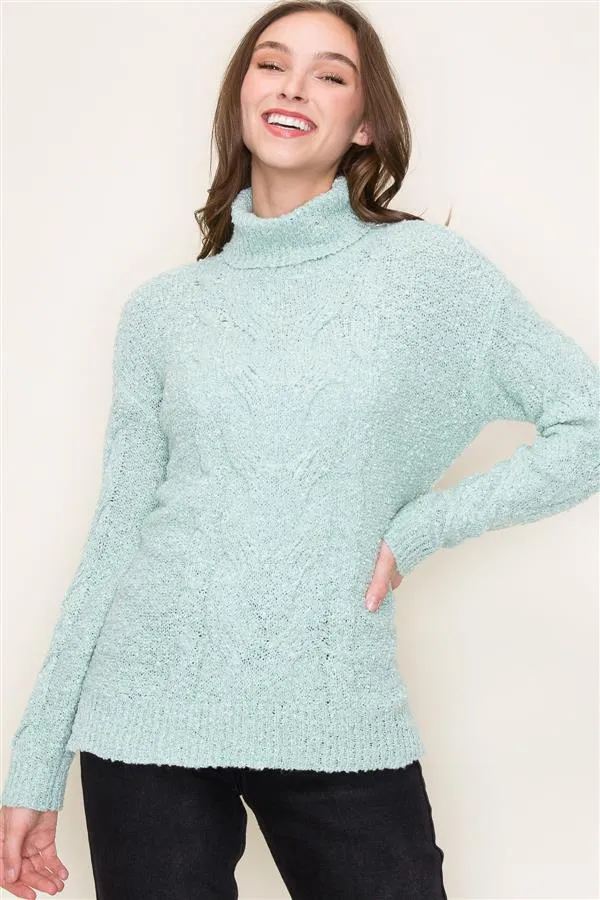 Mint Cable Turtleneck Sweater