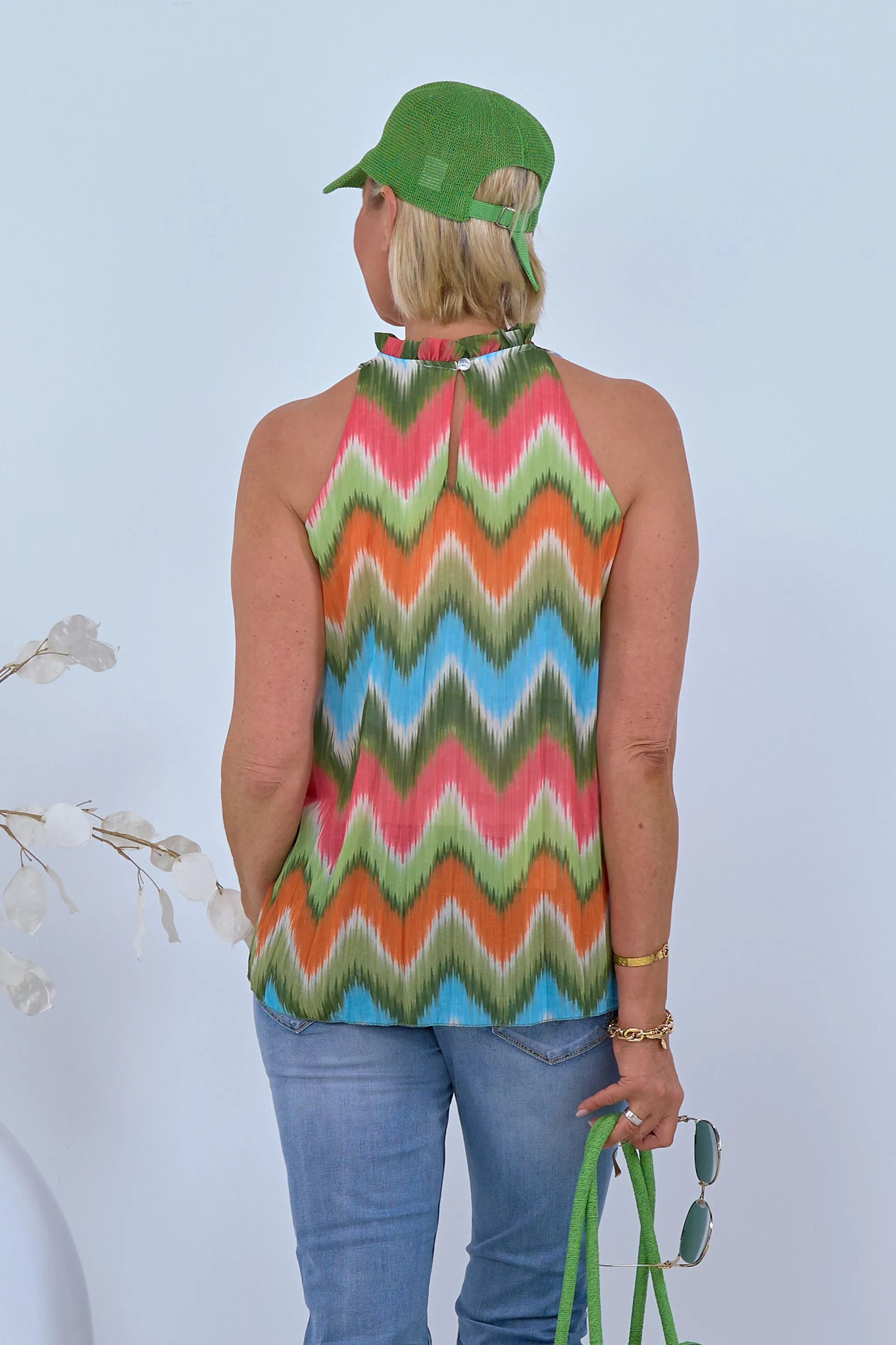 leicht plissiertes Neckholder Top, bunt