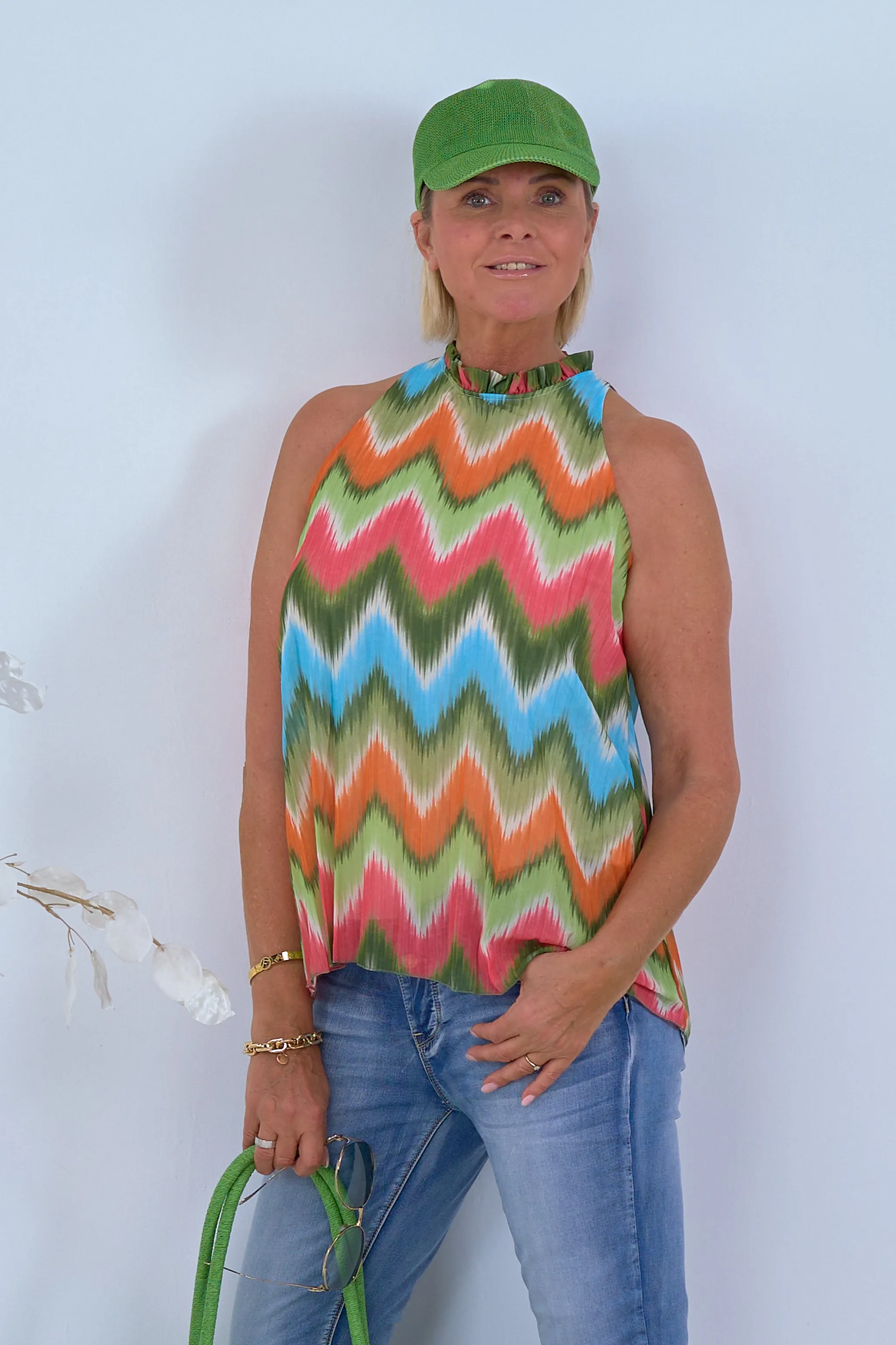 leicht plissiertes Neckholder Top, bunt