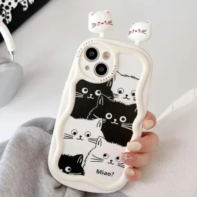 Cartoon 3D Cat Curve Bumper Cute Phone Case Cover for iPhone 11, 12, 13, 14, 15 Pro Max