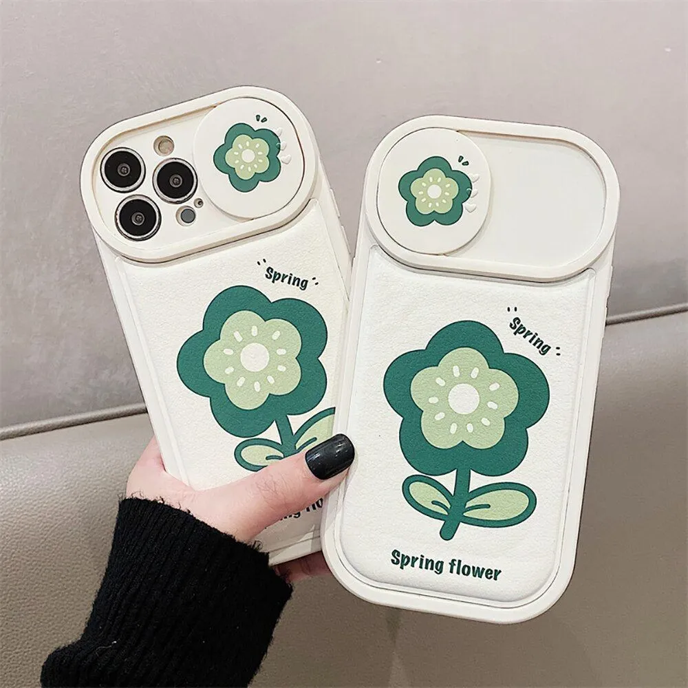 Flower Push Pull Camera Lens Protective Cute Phone Cases For iPhone 14 Pro Max 13 12 11 Pro Max