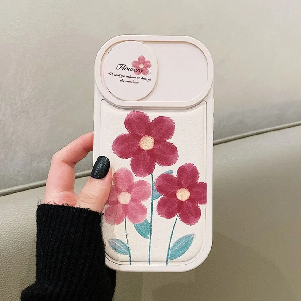 Flower Push Pull Camera Lens Protective Cute Phone Cases For iPhone 14 Pro Max 13 12 11 Pro Max