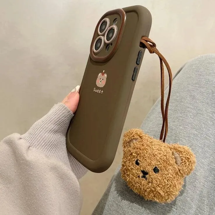 Sweet Cute Phone Cases with Bear Pendant for iPhone 11, 12, 13, 14, 15 Pro Max