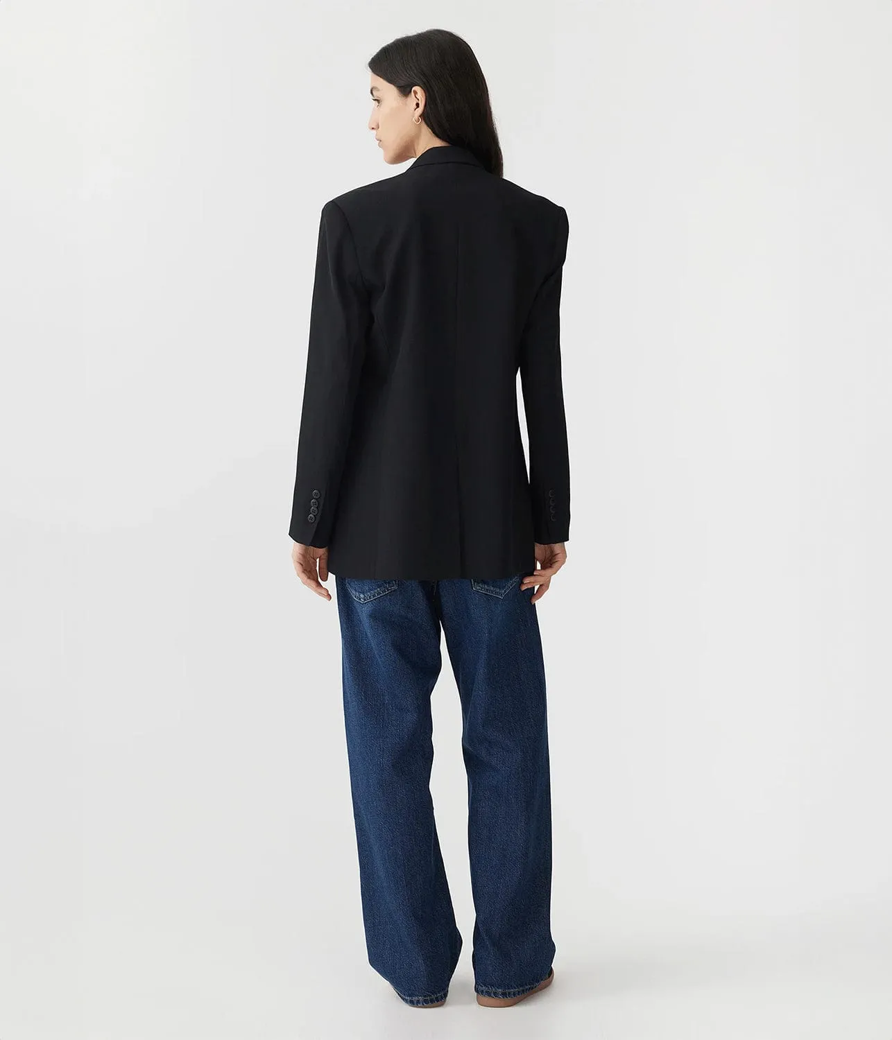 TWILL DOUBLE BREASTED BLAZER- BLACK