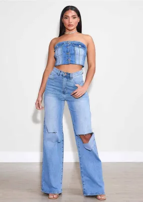 Catching Your Eye Straight Leg Jeans-Blue