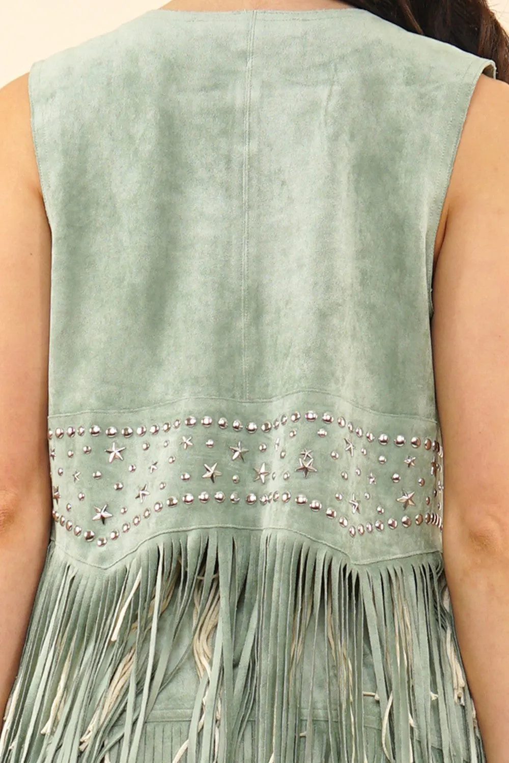 27 Faux Suede Star Stud Fringe Vest