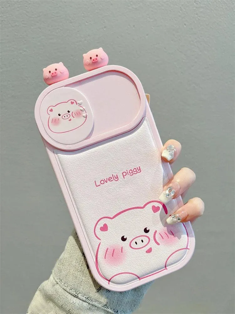 Cartoon Pink Pig, Puppy, Panda, and Cow Cute Phone Case For iPhone 15 Pro Max, 14, 13, 11, or 12