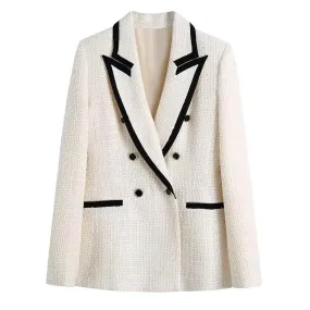 Chic Off-White Tweed Blazer Women - Vintage - Patchwork