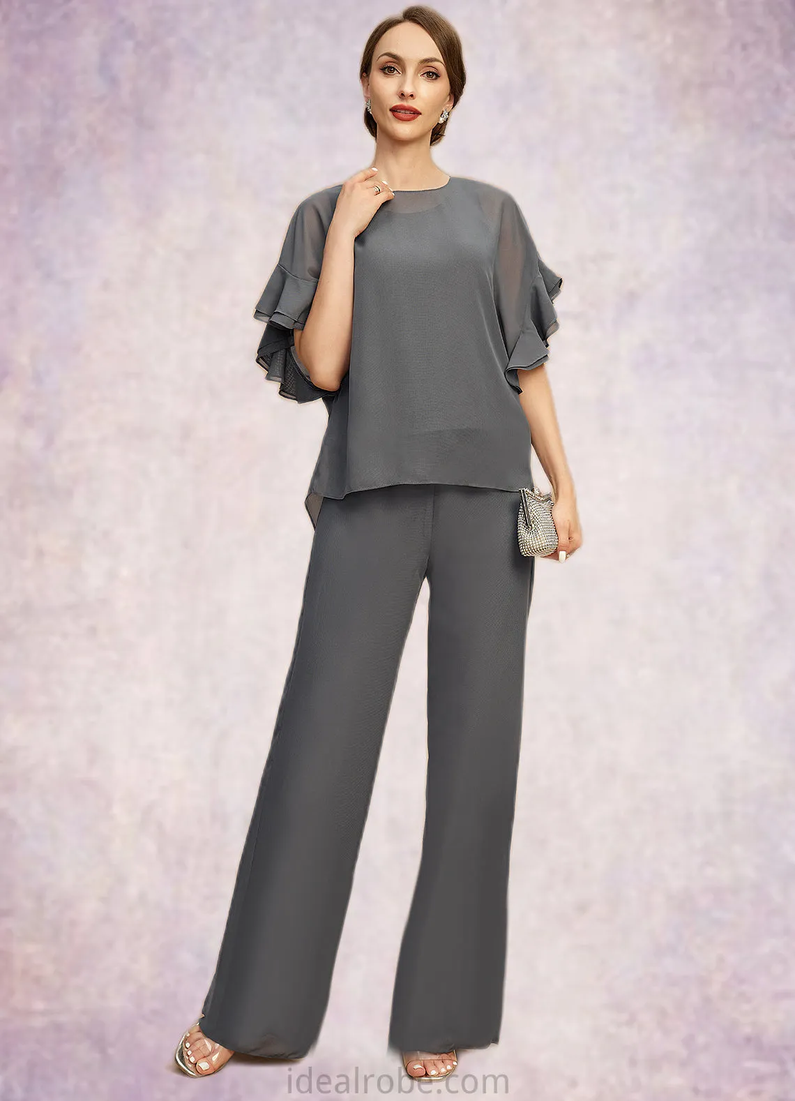 Daniela Jumpsuit/Pantsuit Separates Scoop Floor-Length Chiffon Mother of the Bride Dress STKP0021940