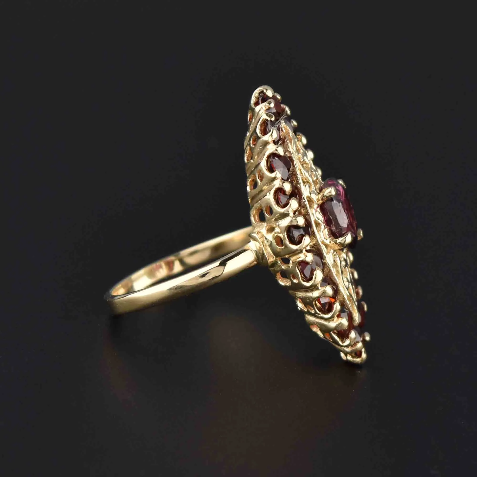 Classic Navette Garnet Ring in 14K Gold