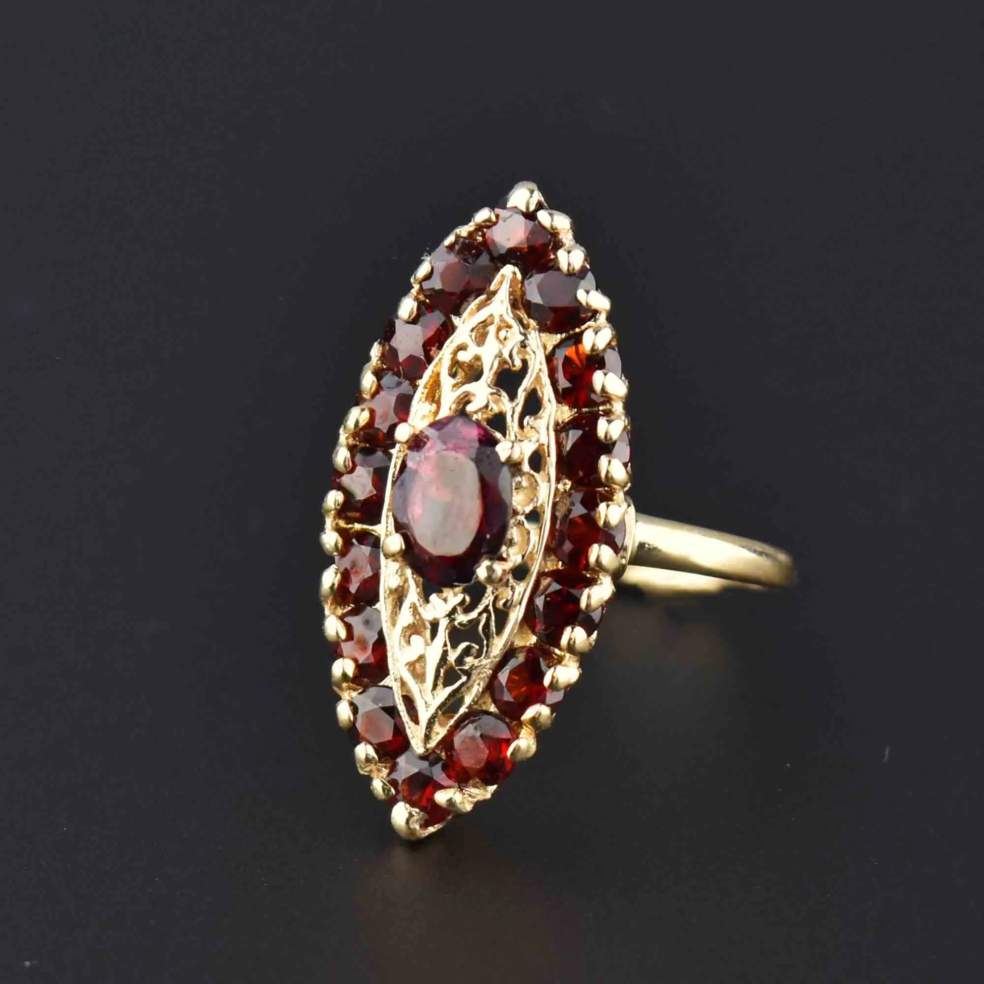 Classic Navette Garnet Ring in 14K Gold