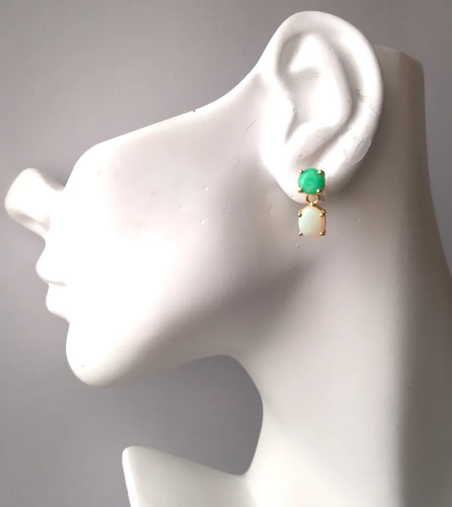 Green Agate &  White Opal Separates Earrings