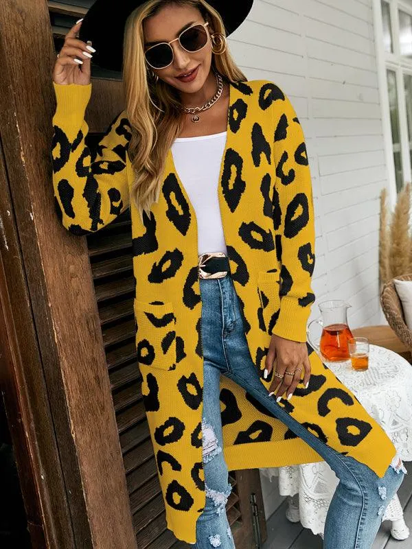 Leopard Print Knitted Women Cardigan Sweater