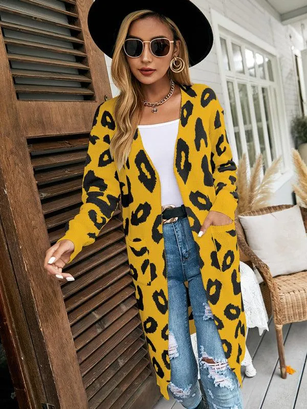 Leopard Print Knitted Women Cardigan Sweater